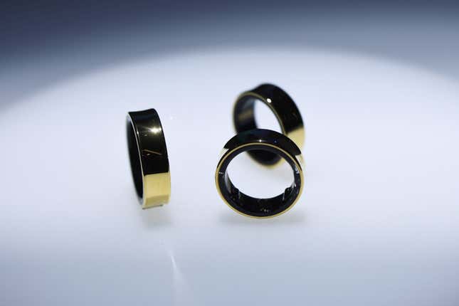 Three Galaxy smart rings on display