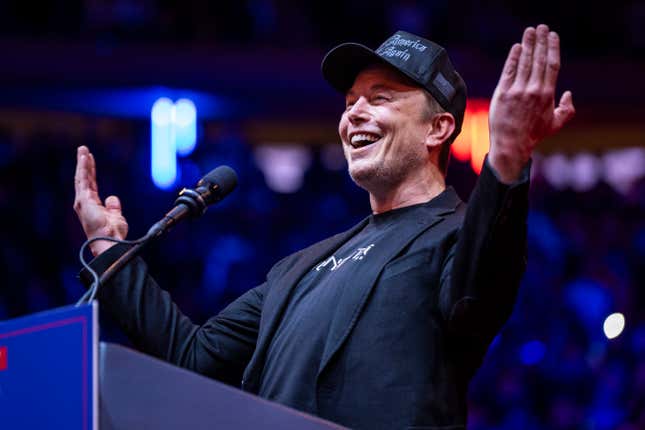 Elon Musk speaks before Republican presidential nominee former President Donald Trump at a campaign rally at Madison Square Garden in New York, NY on Sunday, Oct. 27, 2024.