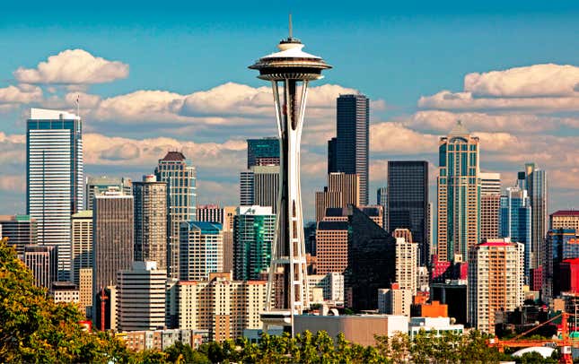 downtown Seattle skyline with the Space Needle in daylight