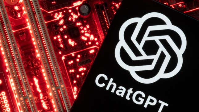A smartphone with a displayed ChatGPT logo is placed on a computer motherboard in this illustration taken February 23, 2023.