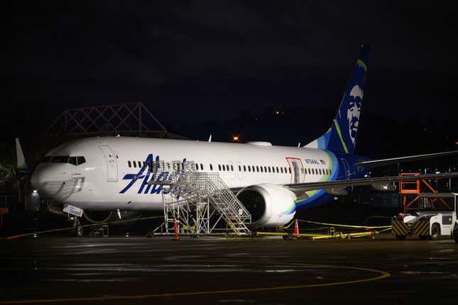 Alaska Airlines N704AL Boeing 737 MAX 9 aircraft under inspection in Portland Oregon.