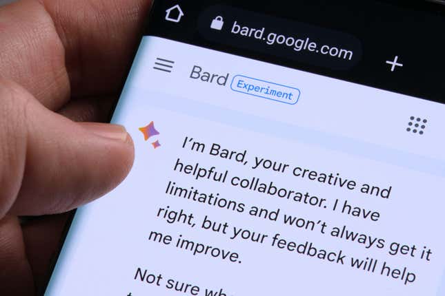 Google Bard chatbot displayed on a phone screen